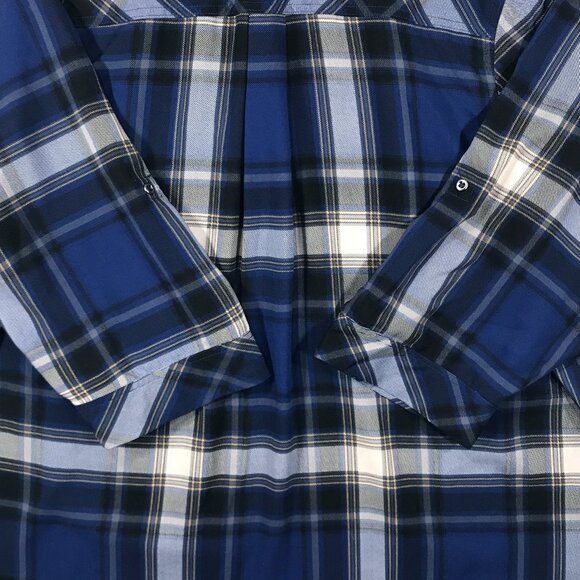Torrid Harper Blouse Women's 2 Blue Plaid Pullover Tunic Top 3/4 Sleeve Roll Tab - Picture 8 of 15